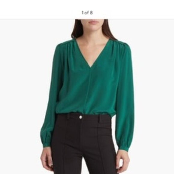 BOSS Bindie Silk Popover Top - size 6 - Neplica (dark green) - Picture 2 of 5